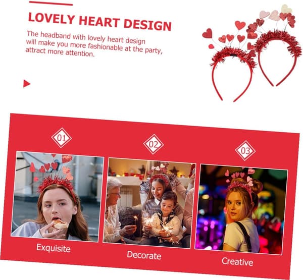 2 stk. Valentinsdag-hårbånd for voksne, hjerteformede hårtilbehørsett i rødt og rosa, festlig hodeplagg