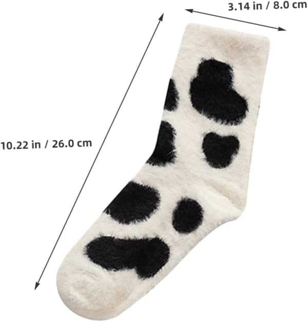 4 par fluffy tegneserie ko-sokker til kvinder varme vinterstrømper søde lodne ko-print til piger crew