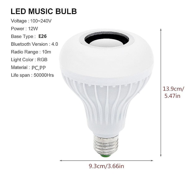Bluetooth Ljuslampa Högtalare 12w Smart LED E27 E26 B22