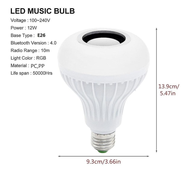 Bluetooth Lyspære Højttaler 12w Smart E27 E26 B22 Rgb Led