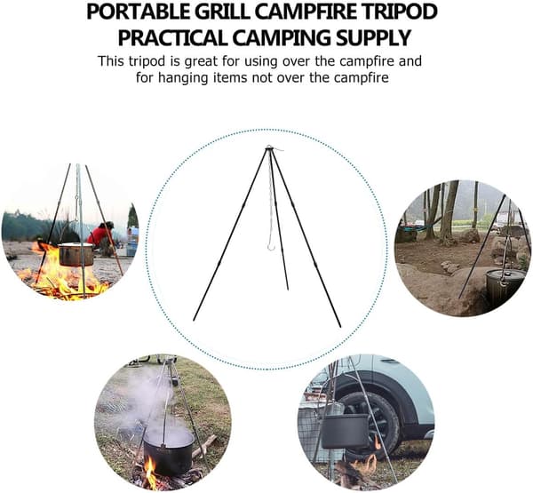 3st Utomhus Camping Stativ Stativ Svart Slät Yta Eldstad Rack Campingutrustning Tillbehör