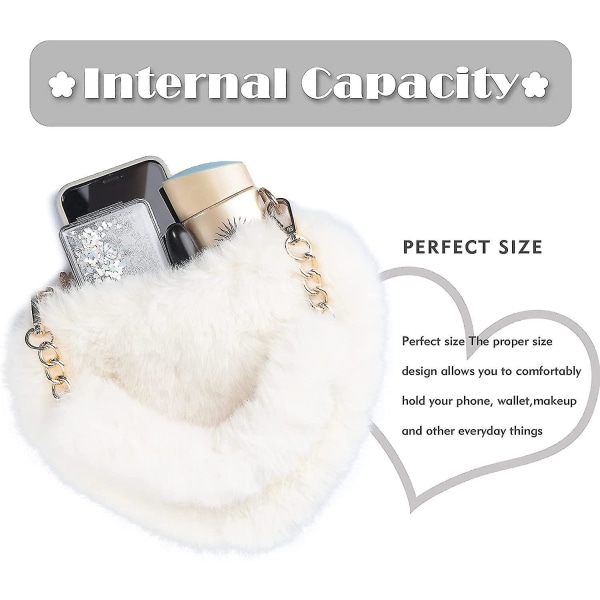 Pung i imiteret pels lodnet clutch hjerteform håndtaske Fluffy aftentaske  Crossbody-taske Taske med tophåndtag til kvinder pige ba22 | Fyndiq
