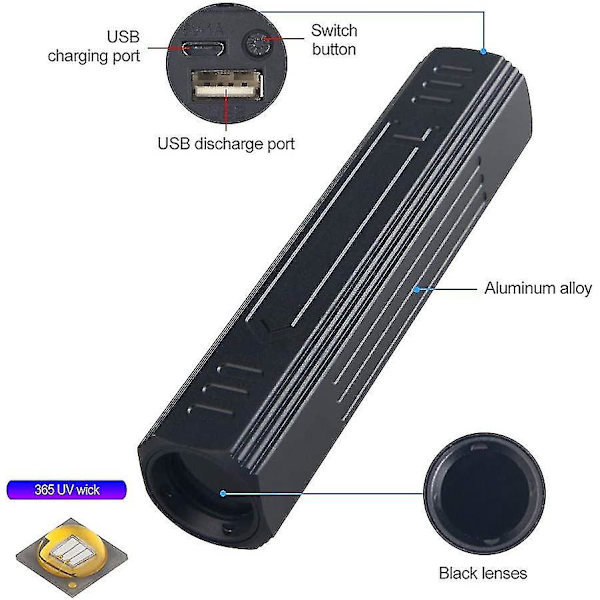 Uv365nm Ladattava, Ammattimainen Uv-Taskulamppu Mustalla Suodattimella Led Musta Valo Taskulamppu