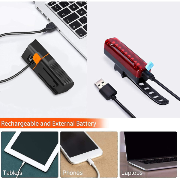 Sykkellyssett USB Ladbar Foran Baklys 3 Moduser