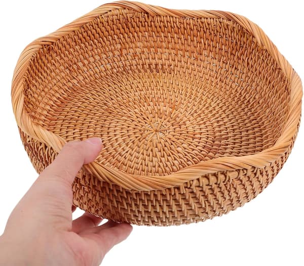 Brödkorg i rotting, liten rund vävd brödserveringskorg 25x7cm