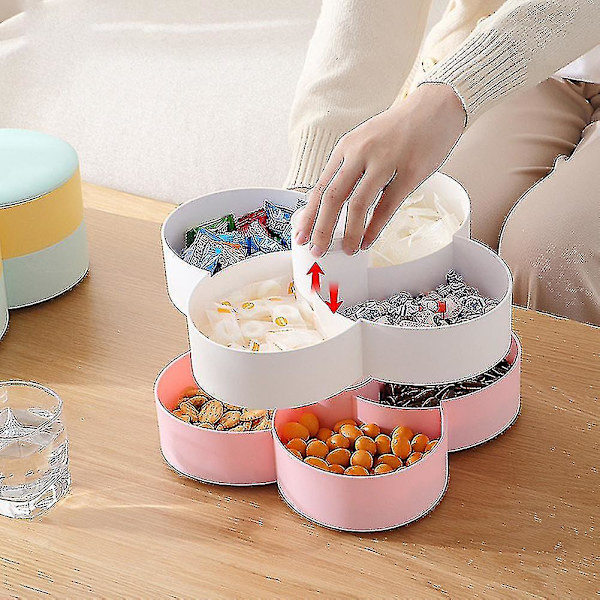 Blomsterformet Roterende Slikæske Plastik Snack Opbevaringsskuffe Familie Snacks Opdelingsboks