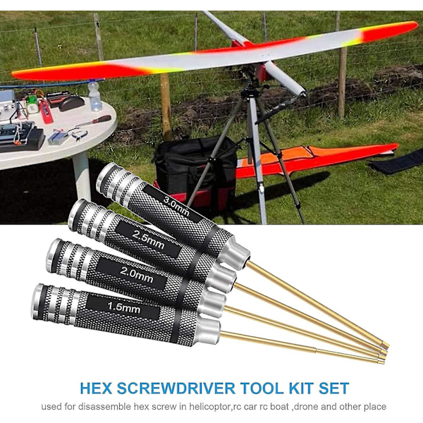 4 stk Presisjonsskrutrekker Hex Skrutrekkersett, 1.5mm 2.0mm 2.5mm 3.0mm Hex Gave