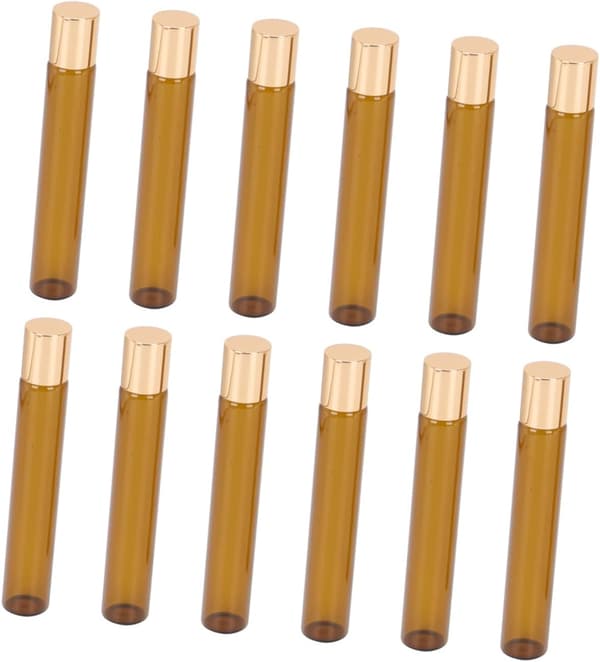 12 st bruna glasflaskor för eteriska oljor med roll-on, bärbara reseglasflaskor för hudvård och aromaterapi