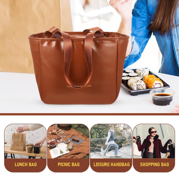 Kaffe Pu Tote Bag Bento Box Bag Stor Kapasitet Kompakt Isolert