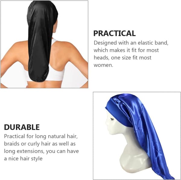 2 st elastisk sovmössa med brett band, lång tubdesign, skyddande nattmössa