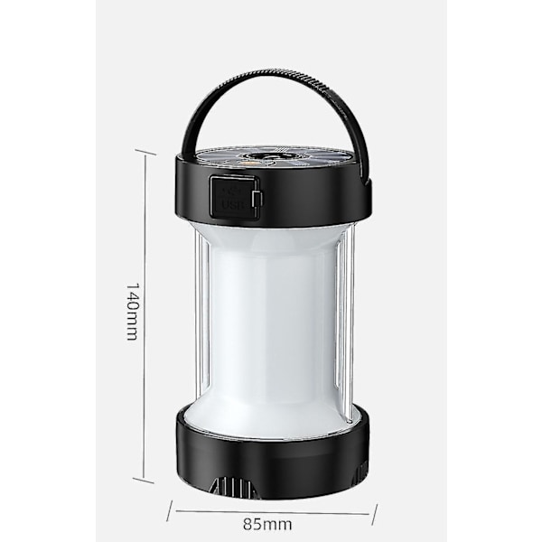 Utomhus Campinglampa Typ-C Laddningsbar Nödlampa, Multifunktionell Solcellsdriven LED Vattentät Tältlampa för Camping, Vandring, Fiske, Vit