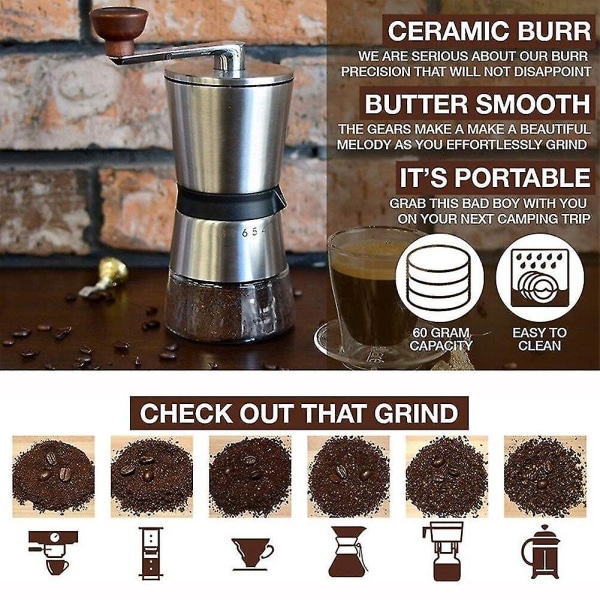 Ruostumattomasta teräksestä valmistettu kahvimylly, manuaalinen kartiokeramiikka