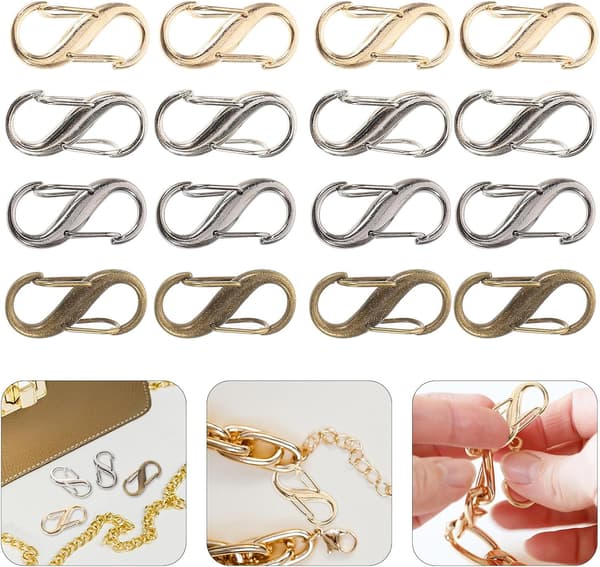 16 stk justerbare metallkjedespenner for forkorting av veskestropper, multifunksjonelle selespenner