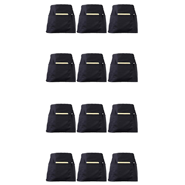 12 Pakk Svarte Midjeforklær Med 3 Lommer - Halvforklær For Servitris Servitør 24 X 12 Tommer Serveringsforklær - Yuhao