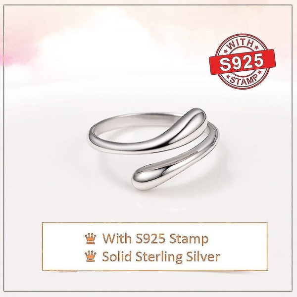 Kvinner S925 solid sterlingsølvring, elegant stilig design