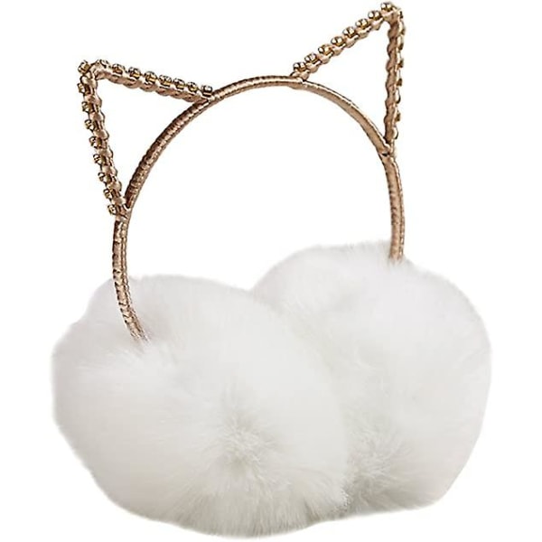 Glitter Crystal Cat Korvat Talvikuulonsuojaimet Lämpimät Pehmoiset korvanlämmittimet Naisten Tytöille Valkoinen