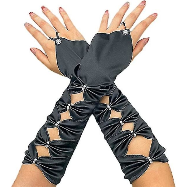 Mote elastiske hansker Festbuehansker Fargerike hansker Kostymetilbehør for kvinner og jenter (svart) (1 par)