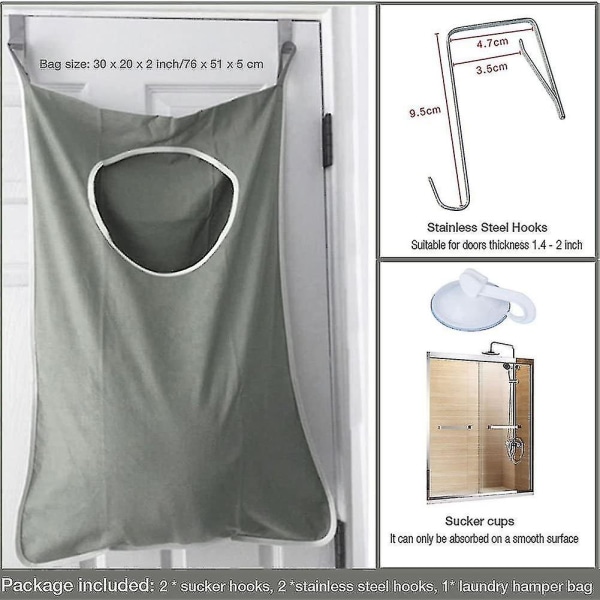 Dørhengende klesvaskpose Grå, sammenleggbar plassbesparende hjørnevask