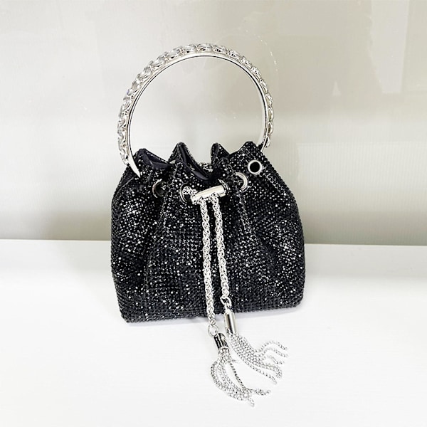 Rhinestone Spandbukse Clutch Aftentaske Bryllup Fest Kæde Crossbody Skulder Black