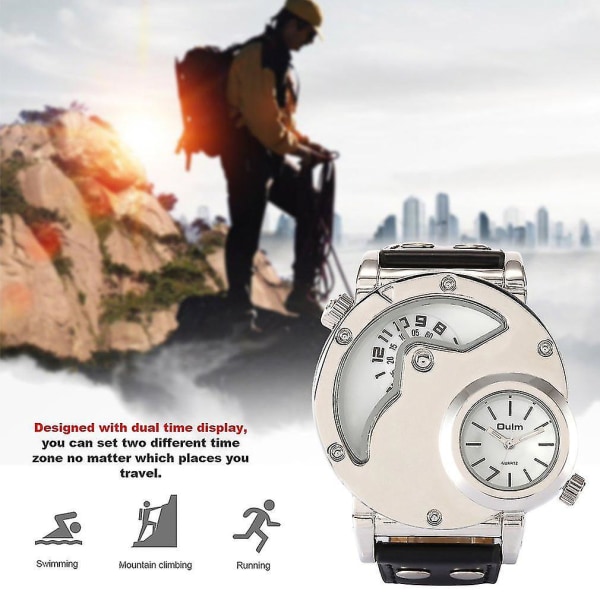 Menn Dual Time Movement Quartz Luxury Leather Watch