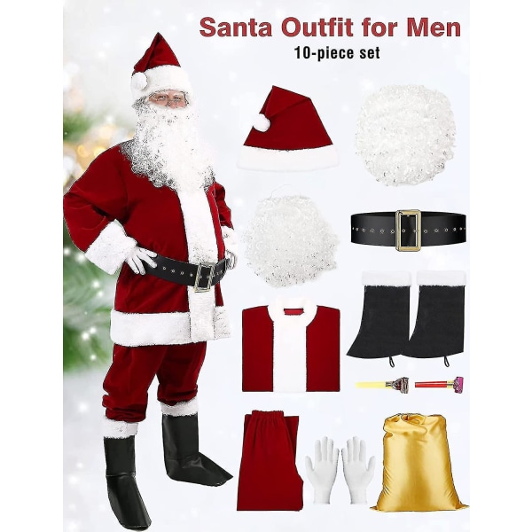 Täydellinen Velvet Santa Claus -asu aikuisten miesten puku