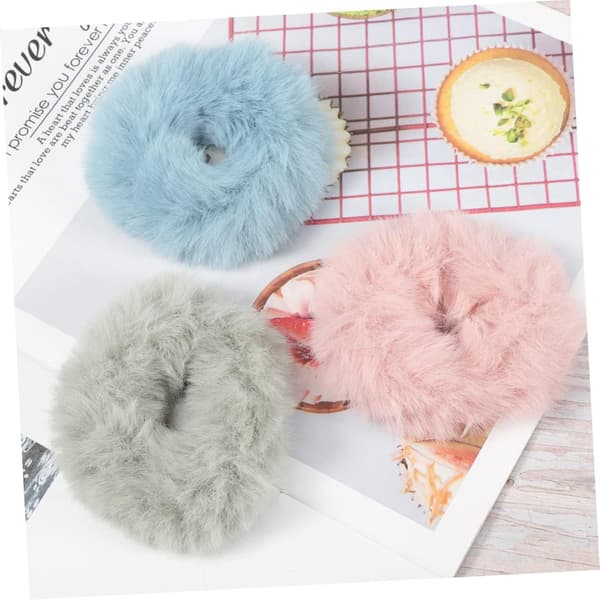 8 stk. Plys Hårringe Fluffy Ensfarvede Hårelastikker til Efterår Vinter Piger Hårbånd Tilfældig Stil
