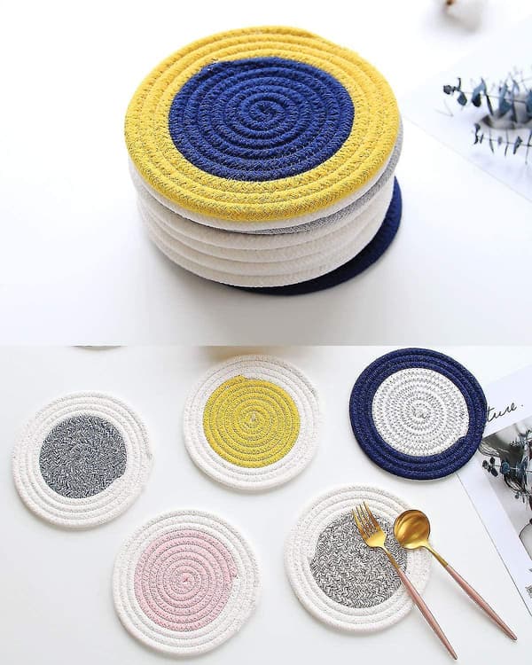 Vevede Placemats i Bomull, Runde, Vaskbare, Varmeisolerende Panneunderlag