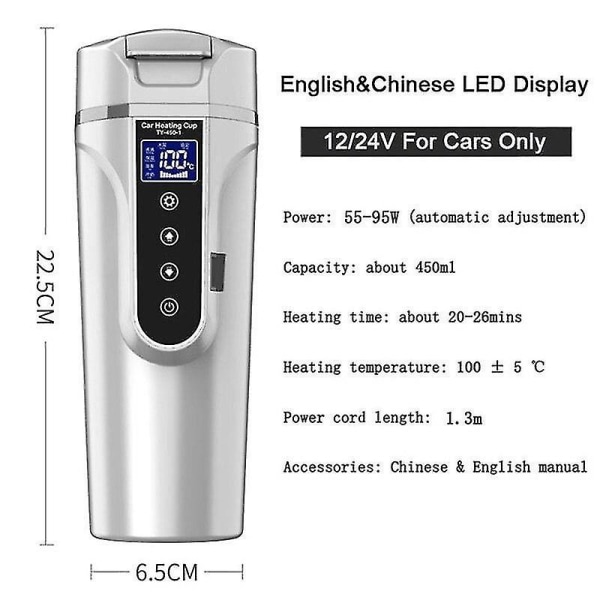 24V Bil Universal Smart Press Display Värmevattenkopp