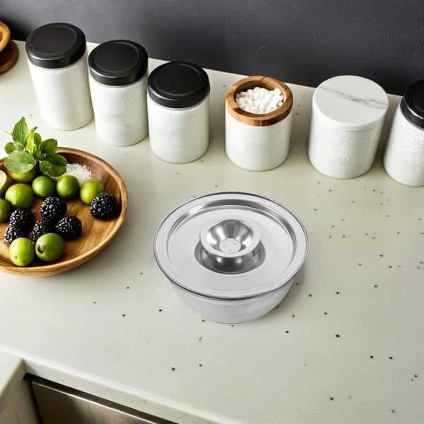 2 stk. oljekrukkelokk i rustfritt stål, elegant tekstur og glatt overflate