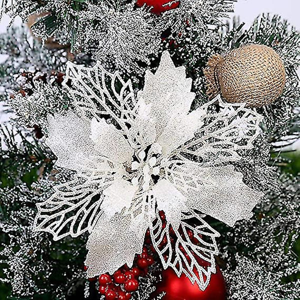 6 stk. 16 cm Jule-Juleblomst Blomster Træpynt