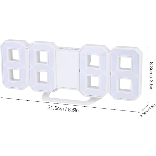 3D LED Digital Vægur, Soveværelse Skrivebord Alarmur Digital Vægur, 21,5 X 8,8cm (blå)