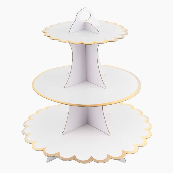 1 stk 3-lags rund papp Cupcake-stativ har plass til 24 cupcakes perfekt for brudedusj Bursdagsfestutstyr (hvit)