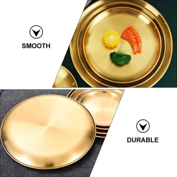 Gylden rustfri stål madtallerken pasta serveringsbakke glat overflade kun håndvask egnet