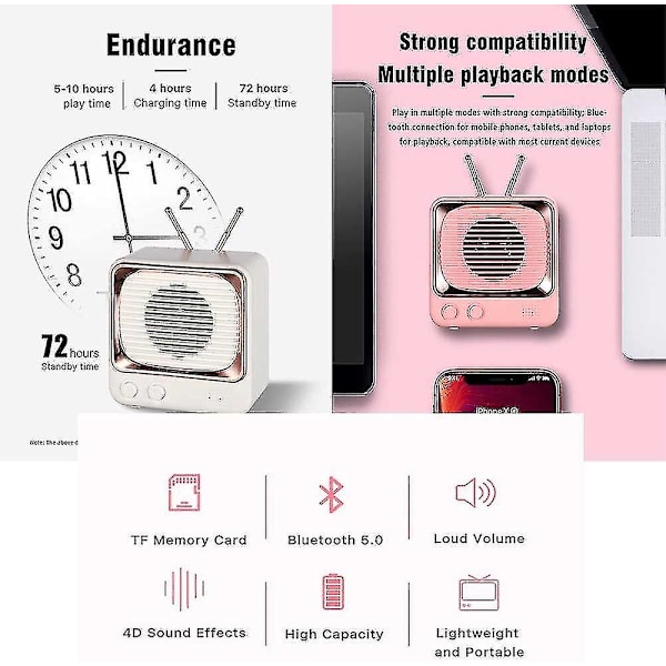 Retro Bluetooth-högtalare, Vintage Bärbar Bluetooth-högtalare Bärbar FM-radio Minihögtalare
