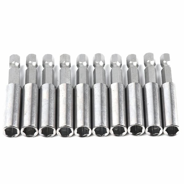 Bittholdermagnet 1/4\" bits 60mm Brakett Bittholder Forlengelse Bor. (sølv) (10 stk)