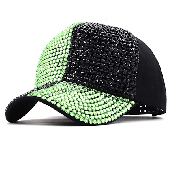 Andningsbar Baseballkeps med Strass för Utomhusfritid, Solskydd, Justerbar Green