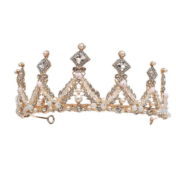 Rhinestone Bröllopsprincesssakrona Guld Brud Tiara Födelsedagsfest Bal Hårprydnad Hårtillbehör