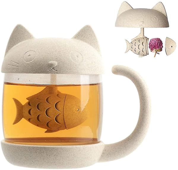 250 ml Katteglaskopp Te-kopp med Fisk-teinfuser Sil, Perfekt