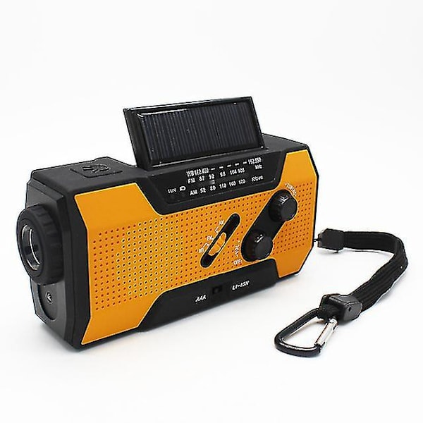 4000mAh Powerbank Multifunksjonell Bærbar Radio FM AMWB Håndsveiv Sol Dynamo Lommelykt SOS Nød Værrradiomottaker Orange
