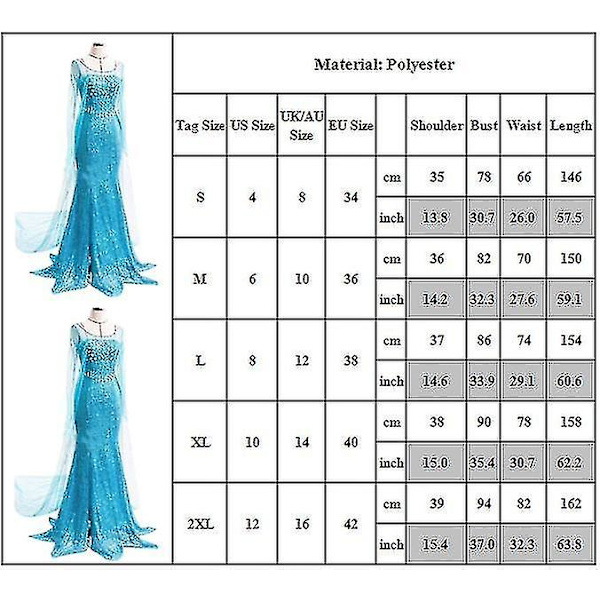 Elsa Fancy Up Kvinnorollspel Prestanda Kostym S