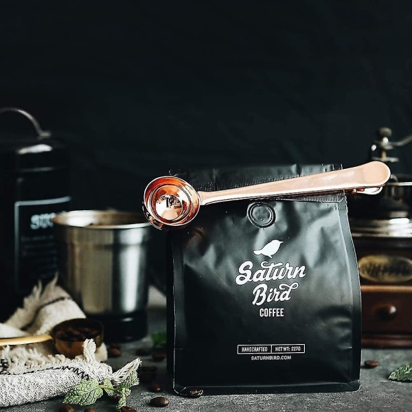 Kaffeskopa med klämma, 2 i 1 Långskaftad Sked i Rostfritt Stål med Påseklämma Perfekt