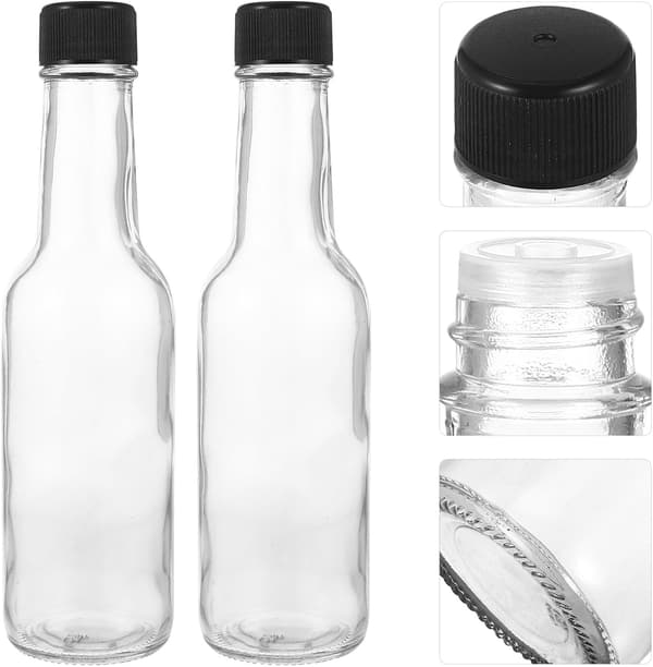 6 st. sojasåsbehållare i glas, 150 ml runda flaskor med lock, mångsidiga, lätta att diska, kryddflaskor