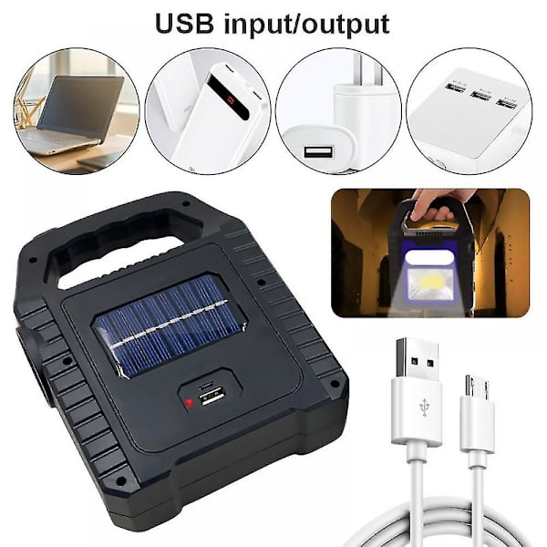 Portabel Solcellslampa Cob Led Arbetslampa Vattentät Nödspotlight Usb Laddningsbar Handlampa