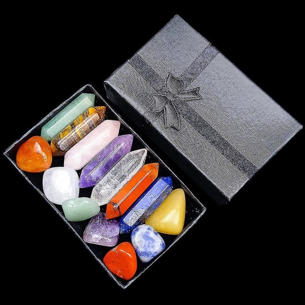 7 Chakra Healing Crystal Stone Set Reiki Meditasjonsstein Yoga Amulet Med Gaveeske