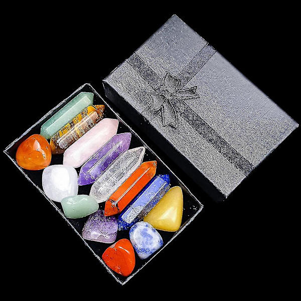 7 Chakras Healing Crystal Stone Set Reiki Meditation Stone Yoga Amulet Meditationsset med gåvoask