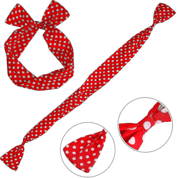 50-talls kostymeskjerf Polka Dot pannebånd øredobber Cat Eye Briller Skjerf - Snngv Red necklace set
