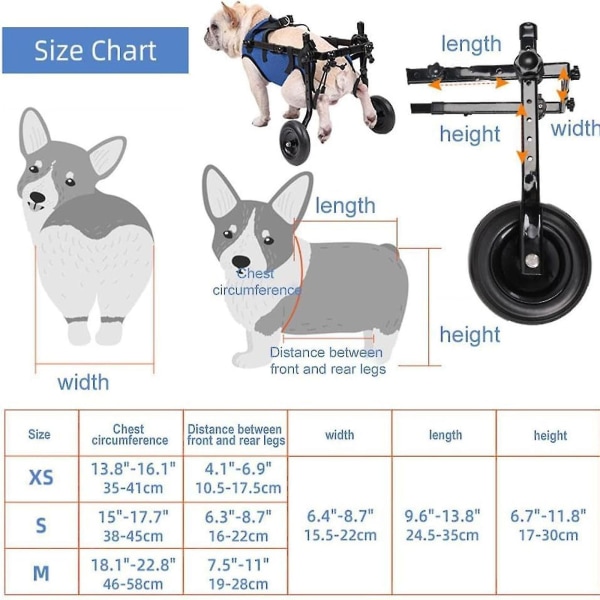 Hundehjulstol til Bagben, Letvægts Hundehjulstol til Små Hunde Benstøtte og Hofteunderstøttelse, Justerbare Mobilitetshjælpemidler til Handicappede Kæledyr Gendannelse bu-s