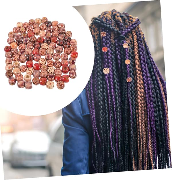 100 st blandade träpärlor för flätor och dreadlocks Dreadlock-tillbehör