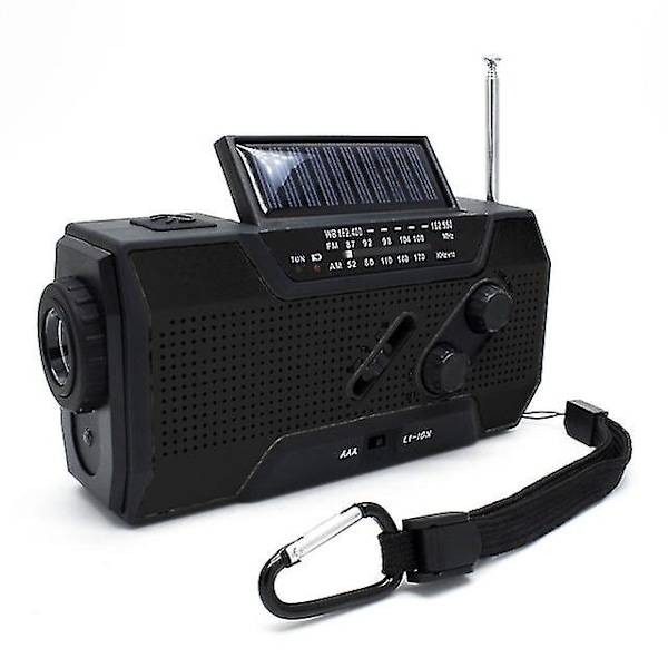 4000mAh Powerbank Multifunktionell Bärbar Radio FM AMWB Handvev Sol Dynamoficklampa SOS Nödväderradiomottagare Black