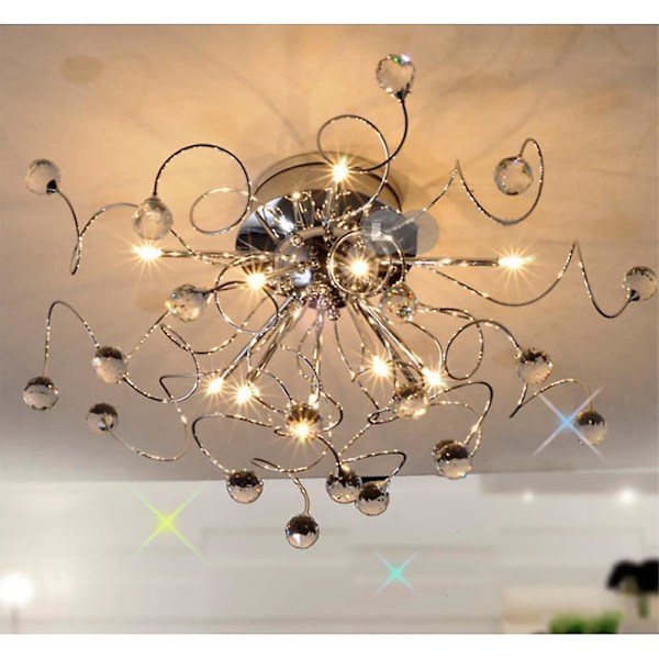 56cm Krystall Taklampe Flush Mount Metall Krom Led Nordisk